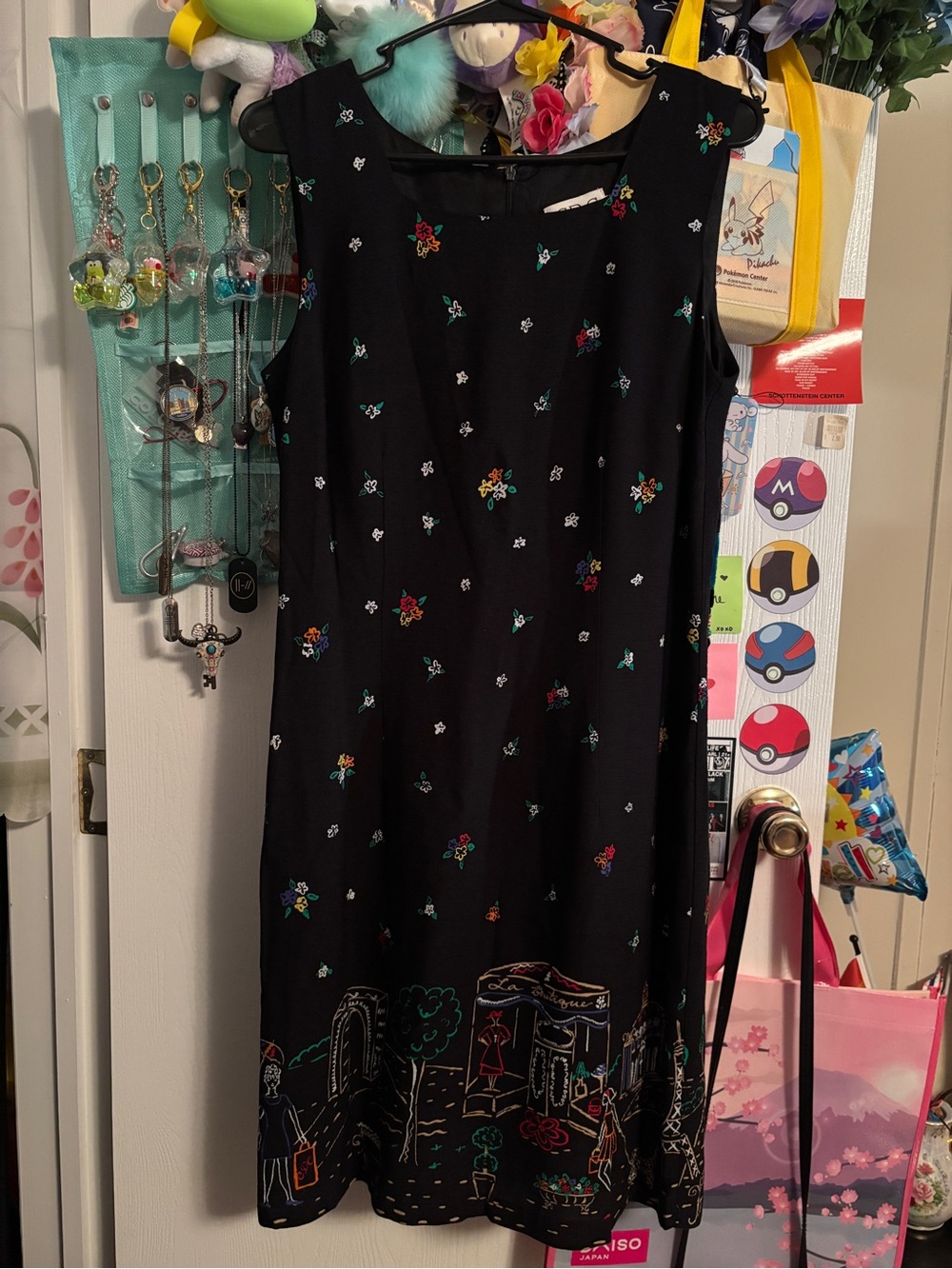 Caren Desiree Company Vintage Black Dress Size 12 Floral Parisian Rayon